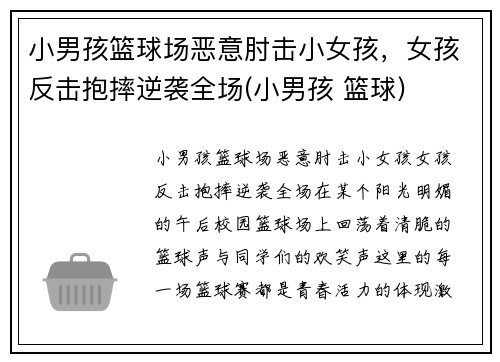 小男孩篮球场恶意肘击小女孩，女孩反击抱摔逆袭全场(小男孩 篮球)
