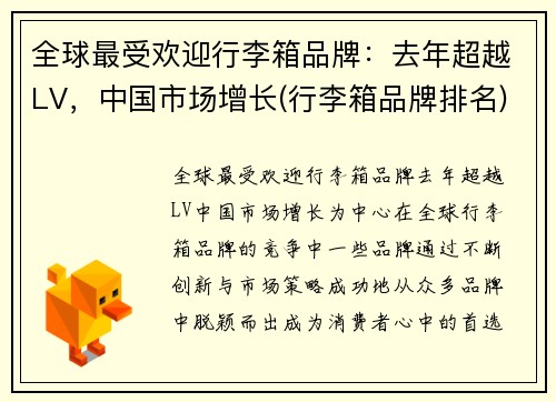 全球最受欢迎行李箱品牌：去年超越LV，中国市场增长(行李箱品牌排名)