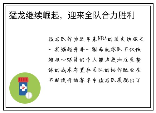 猛龙继续崛起,迎来全队合力胜利
