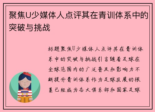 聚焦U少媒体人点评其在青训体系中的突破与挑战